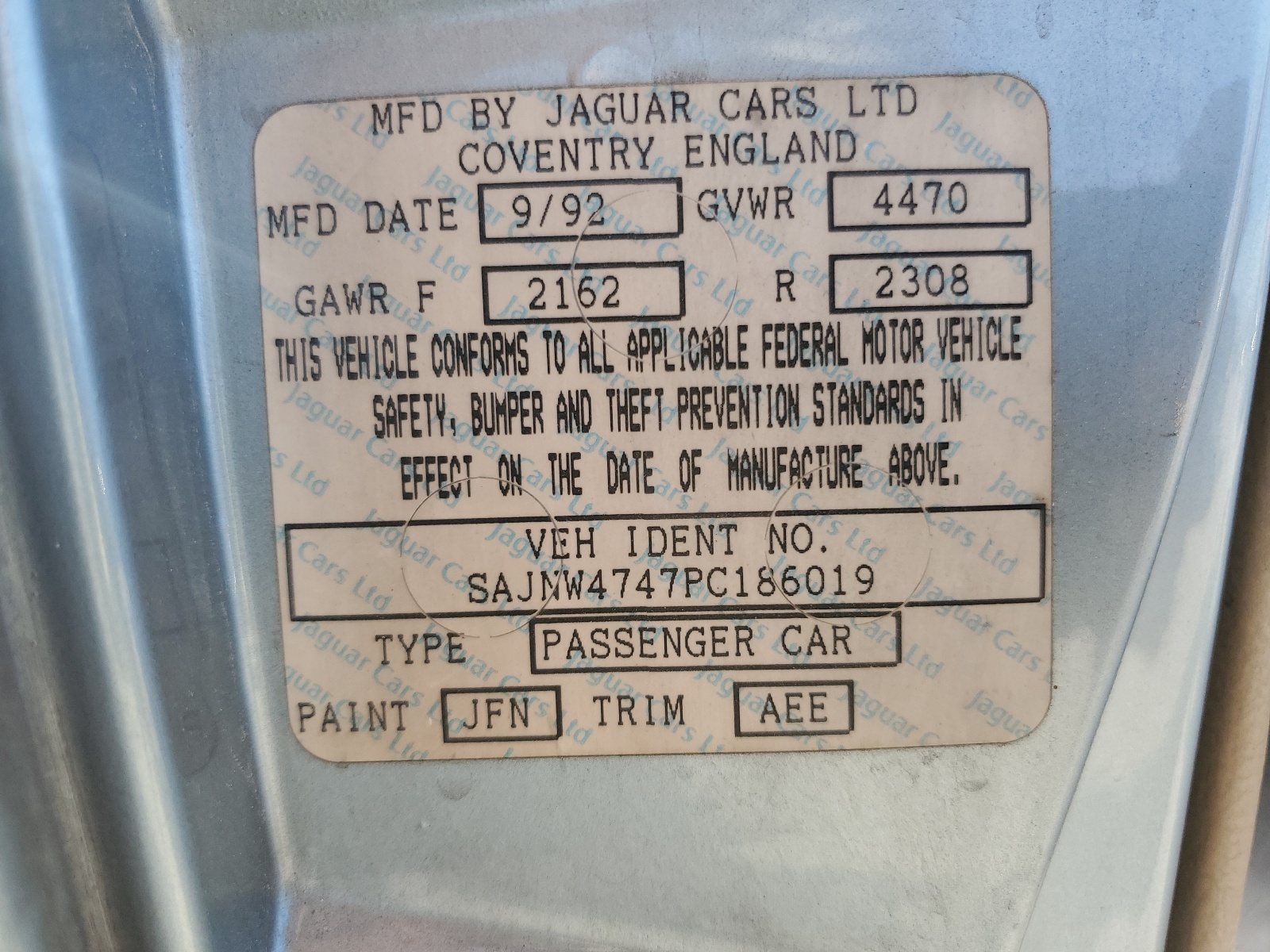 SAJNW4747PC186019 1993 Jaguar Xjs