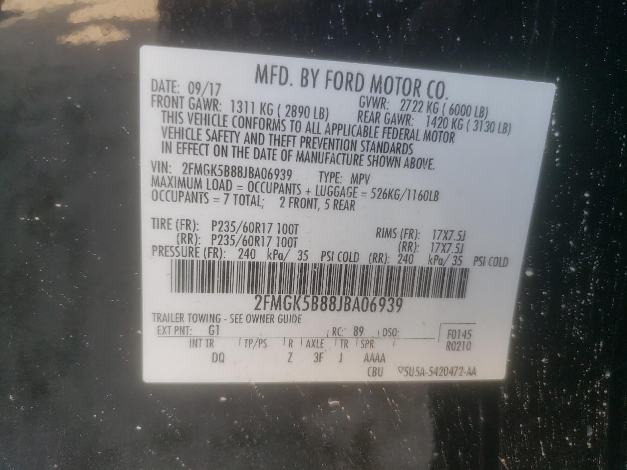 2018 Ford Flex Se VIN: 2FMGK5B88JBA06939 Lot: 66498294