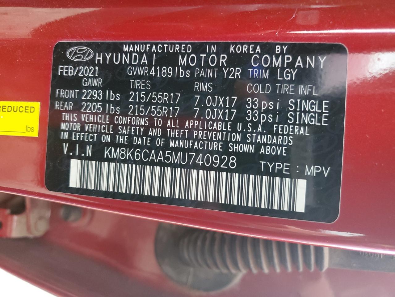 2021 Hyundai Kona Sel Plus VIN: KM8K6CAA5MU740928 Lot: 68567094