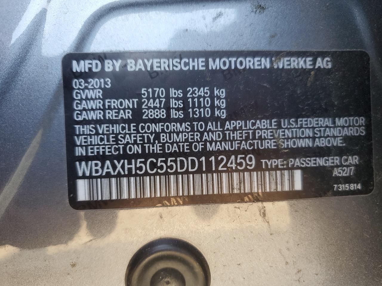 WBAXH5C55DD112459 2013 BMW 528 Xi