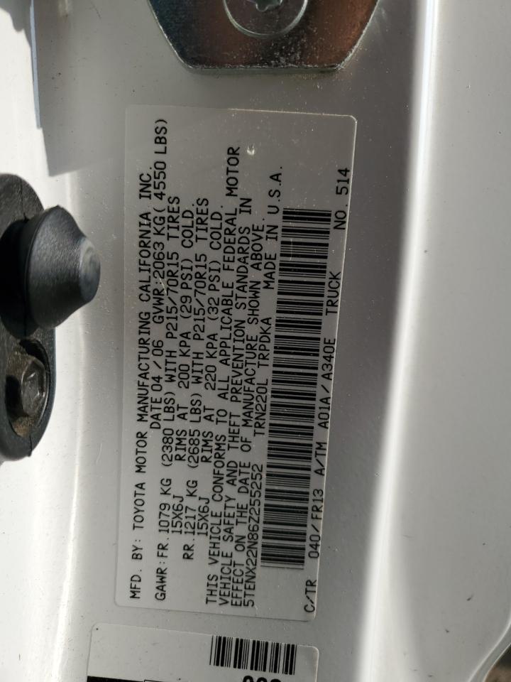 2006 Toyota Tacoma VIN: 5TENX22N86Z255252 Lot: 68416484