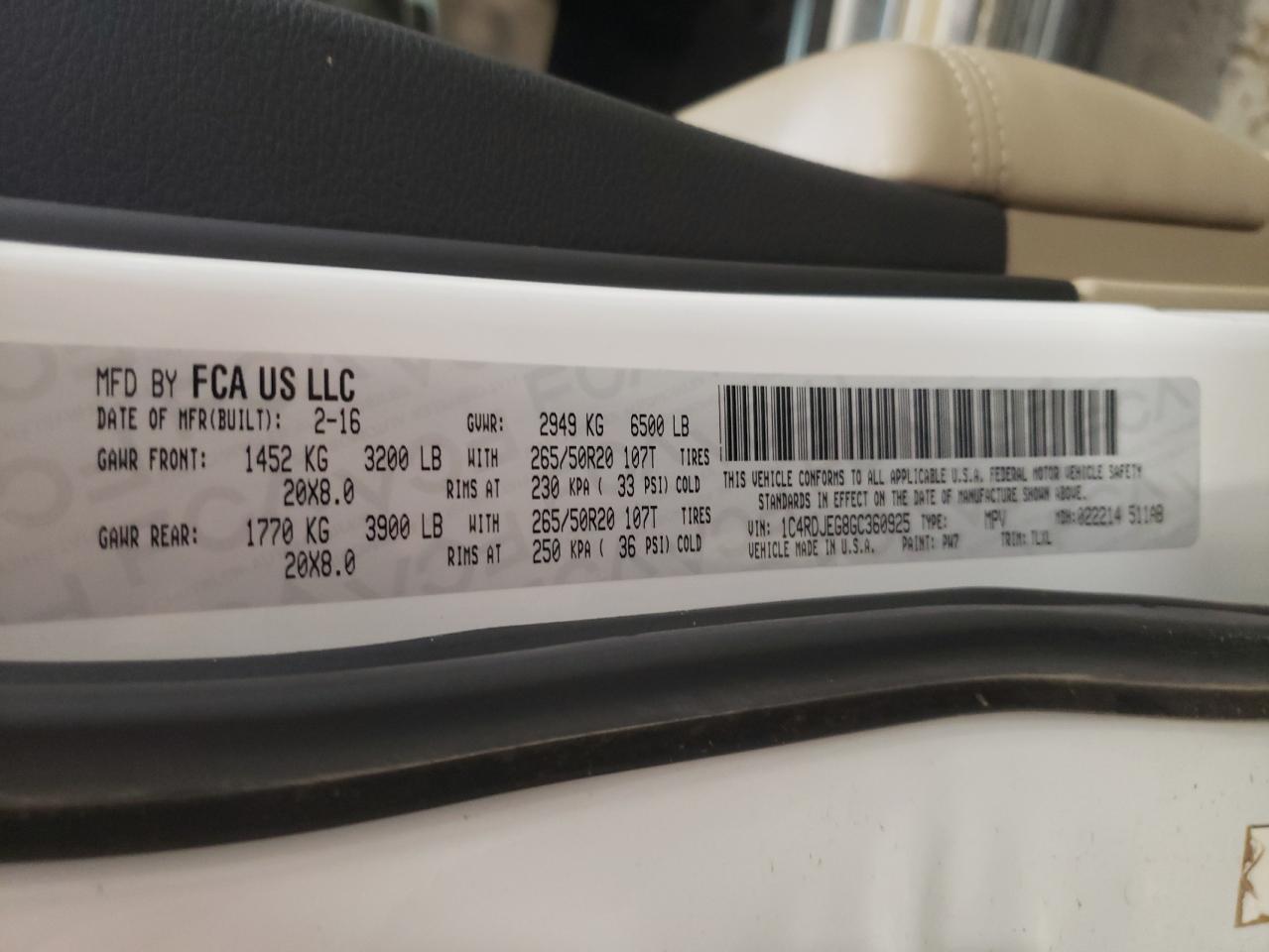 2016 Dodge Durango Citadel VIN: 1C4RDJEG8GC360925 Lot: 66883374