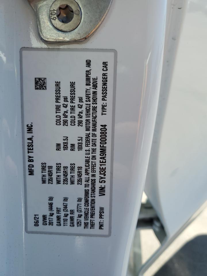 5YJ3E1EA9MF000804 2021 Tesla Model 3