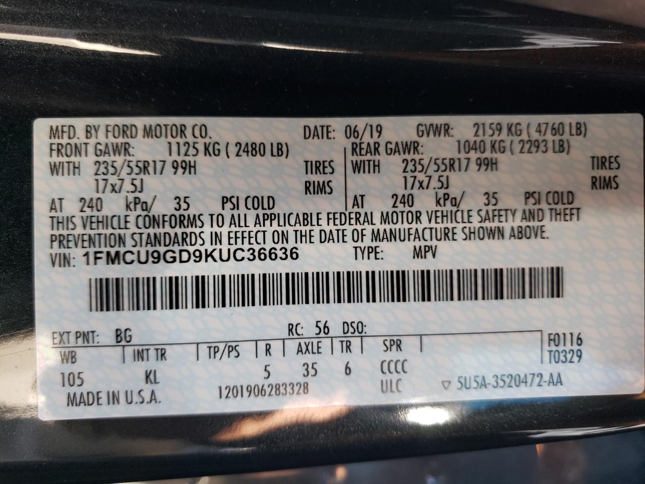 1FMCU9GD9KUC36636 2019 FORD ESCAPE - Image 14