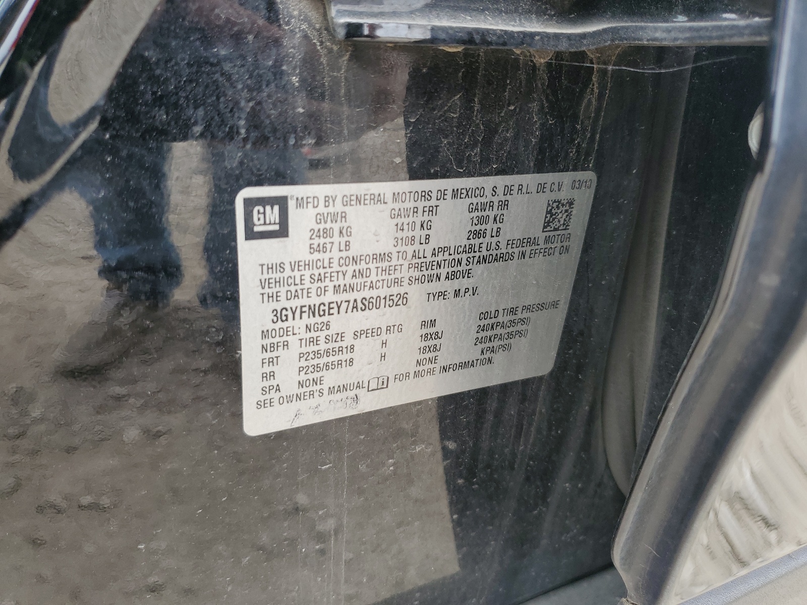 3GYFNGEY7AS601526 2010 Cadillac Srx