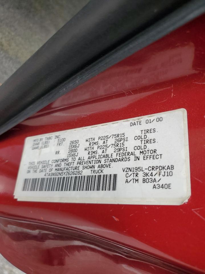 2000 Toyota Tacoma Xtracab Prerunner VIN: 4TASN92N5YZ626282 Lot: 65382854