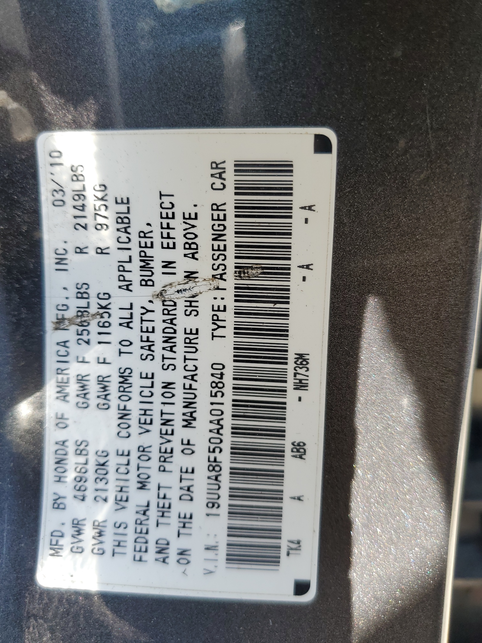 19UUA8F50AA015840 2010 Acura Tl