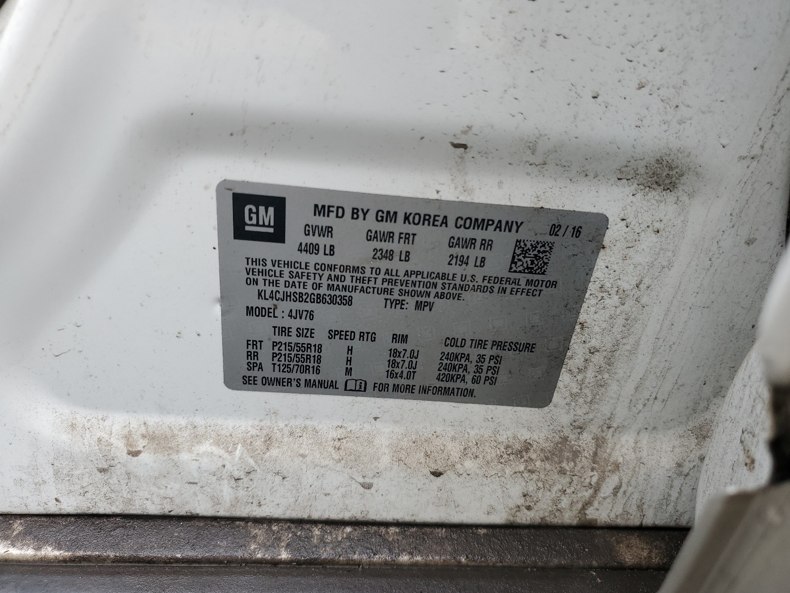 KL4CJHSB2GB630358 2016 Buick Encore Premium