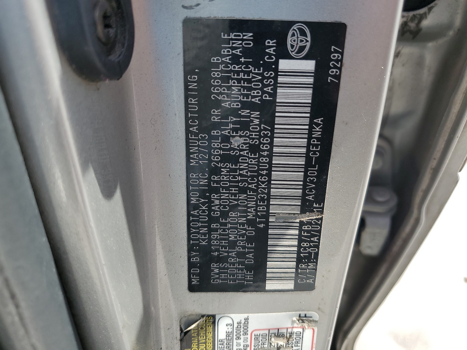 4T1BE32K64U846637 2004 Toyota Camry Le