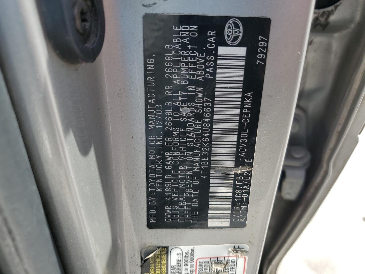 2004 Toyota Camry Le VIN: 4T1BE32K64U846637 Lot: 68271774