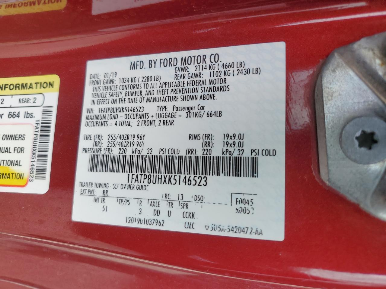 2019 Ford Mustang VIN: 1FATP8UHXK5146523 Lot: 67089954