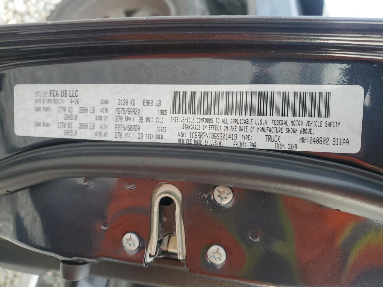 2016 Ram 1500 Laramie VIN: 1C6RR7NT8GS301419 Lot: 65424794