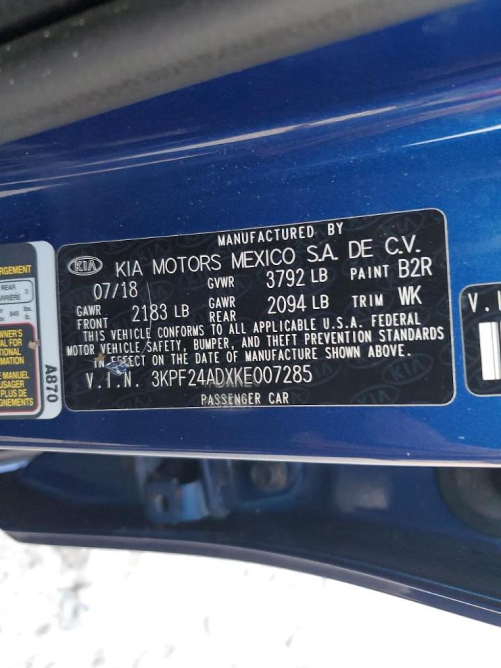 2019 Kia Forte Fe VIN: 3KPF24ADXKE007285 Lot: 66547374