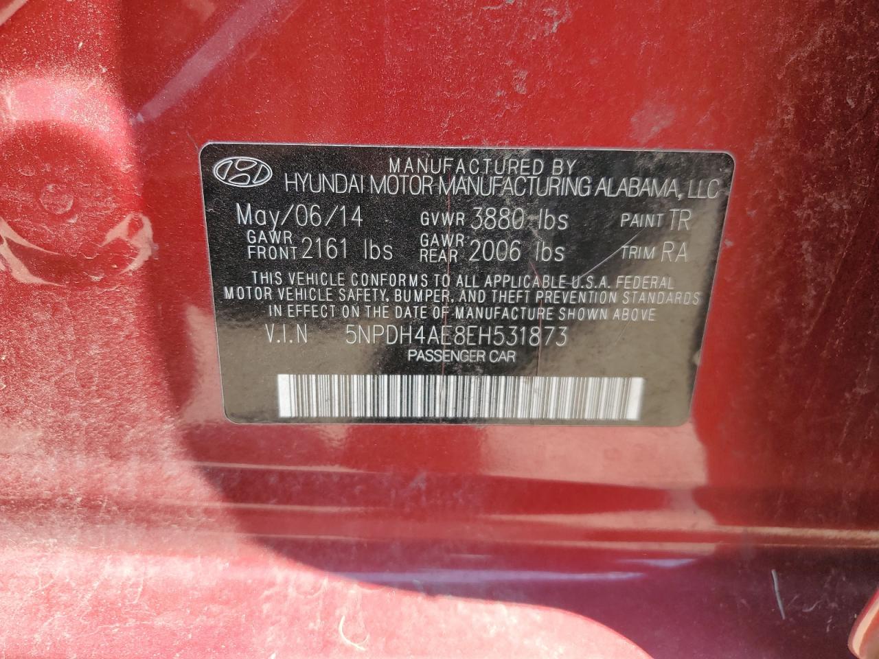 2014 Hyundai Elantra Se VIN: 5NPDH4AE8EH531873 Lot: 65898164