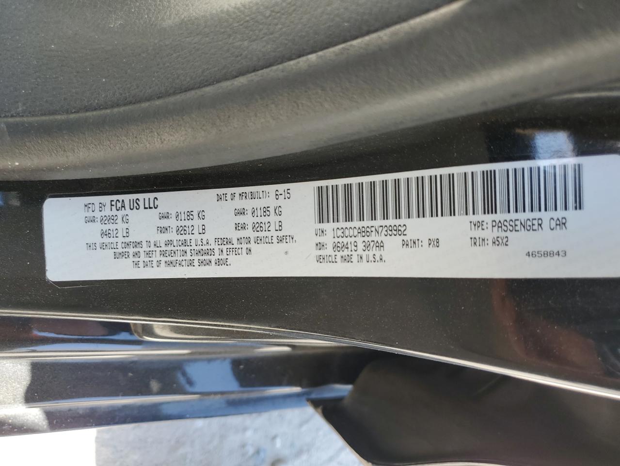 2015 Chrysler 200 Limited VIN: 1C3CCCAB6FN739962 Lot: 64490785