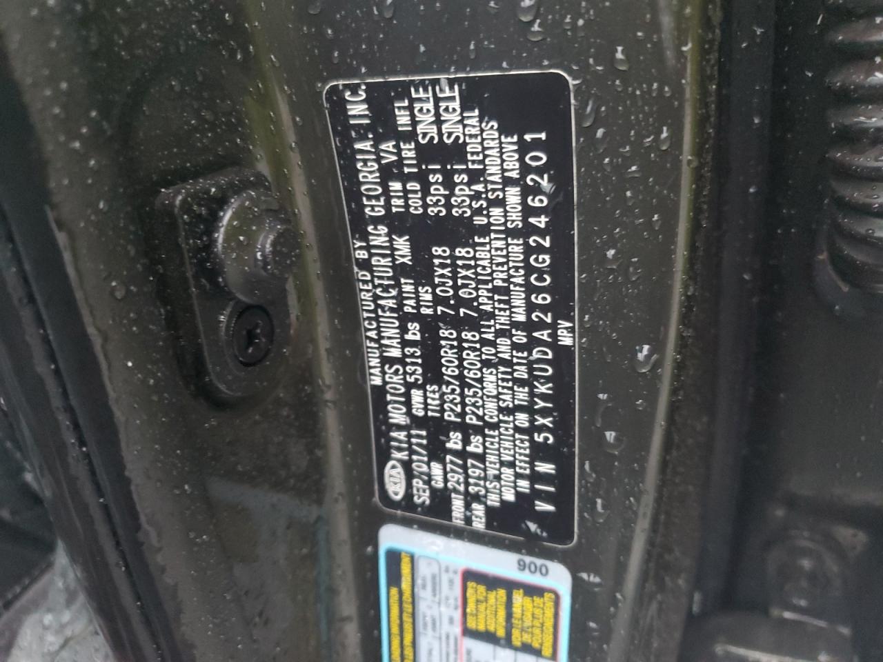 2012 Kia Sorento Ex VIN: 5XYKUDA26CG246201 Lot: 65578764