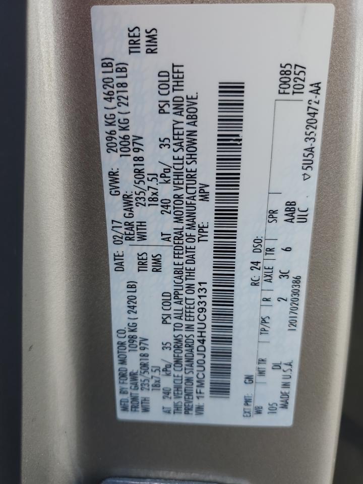 2017 Ford Escape Titanium VIN: 1FMCU0JD4HUC93131 Lot: 63680324