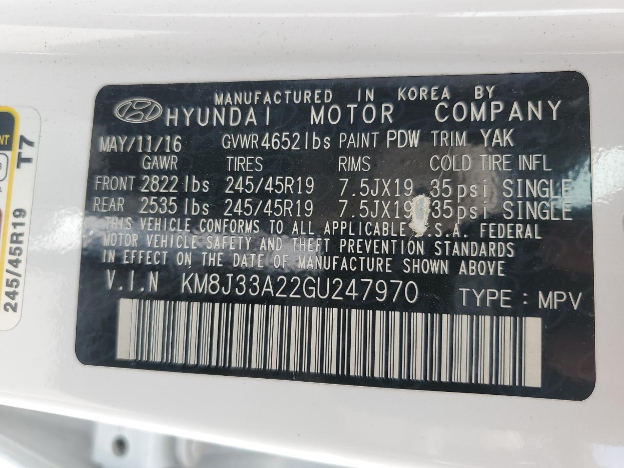 2016 Hyundai Tucson Limited VIN: KM8J33A22GU247970 Lot: 69611014