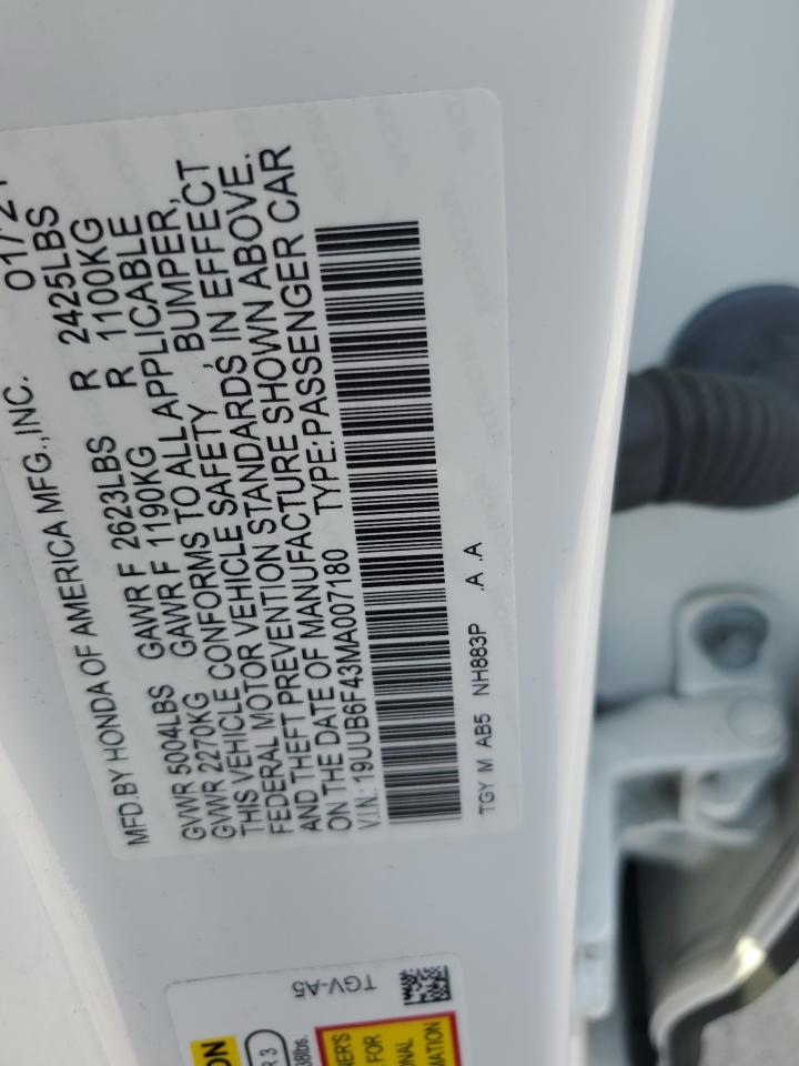 19UUB6F43MA007180 2021 Acura Tlx Technology