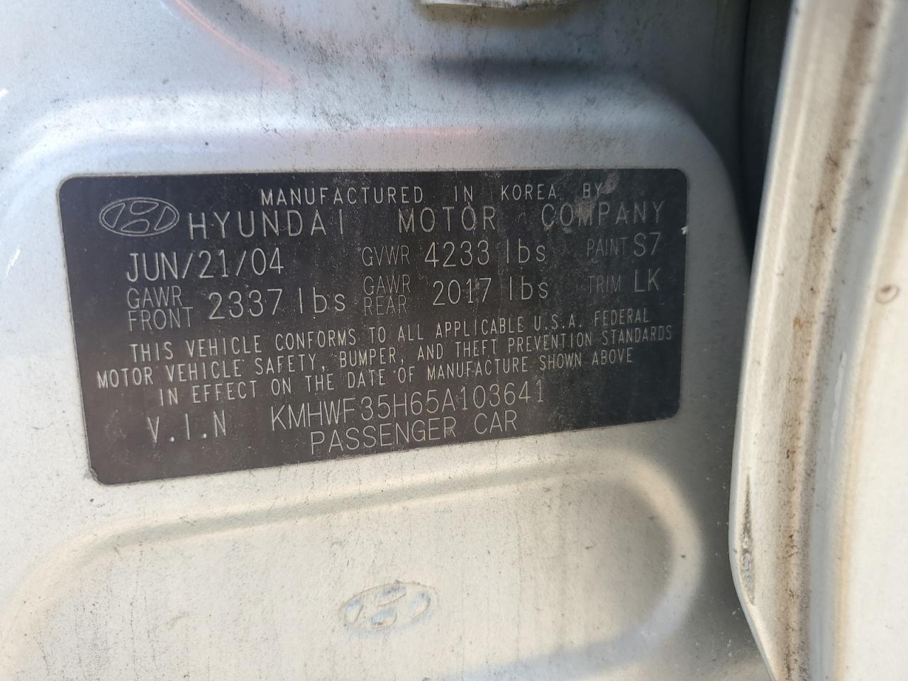 2005 Hyundai Sonata Gls VIN: KMHWF35H65A103641 Lot: 67952714