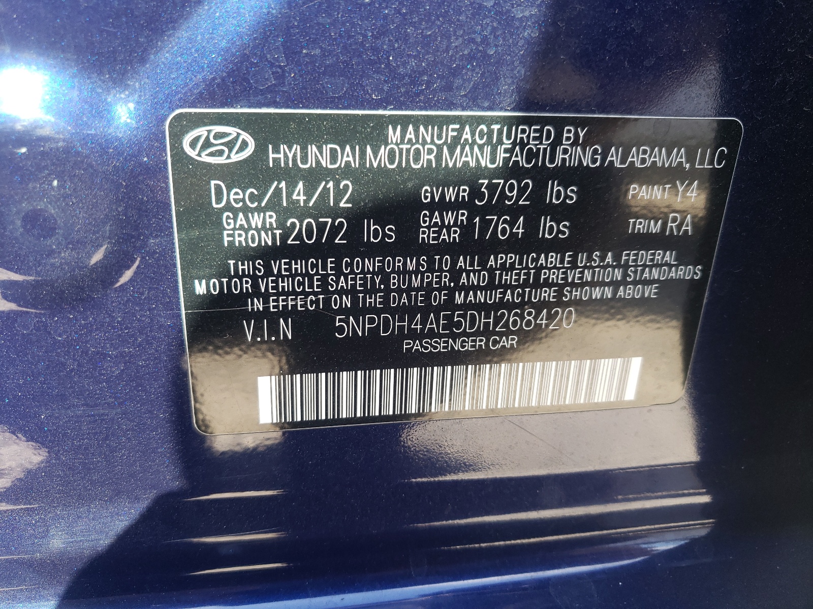 5NPDH4AE5DH268420 2013 Hyundai Elantra Gls