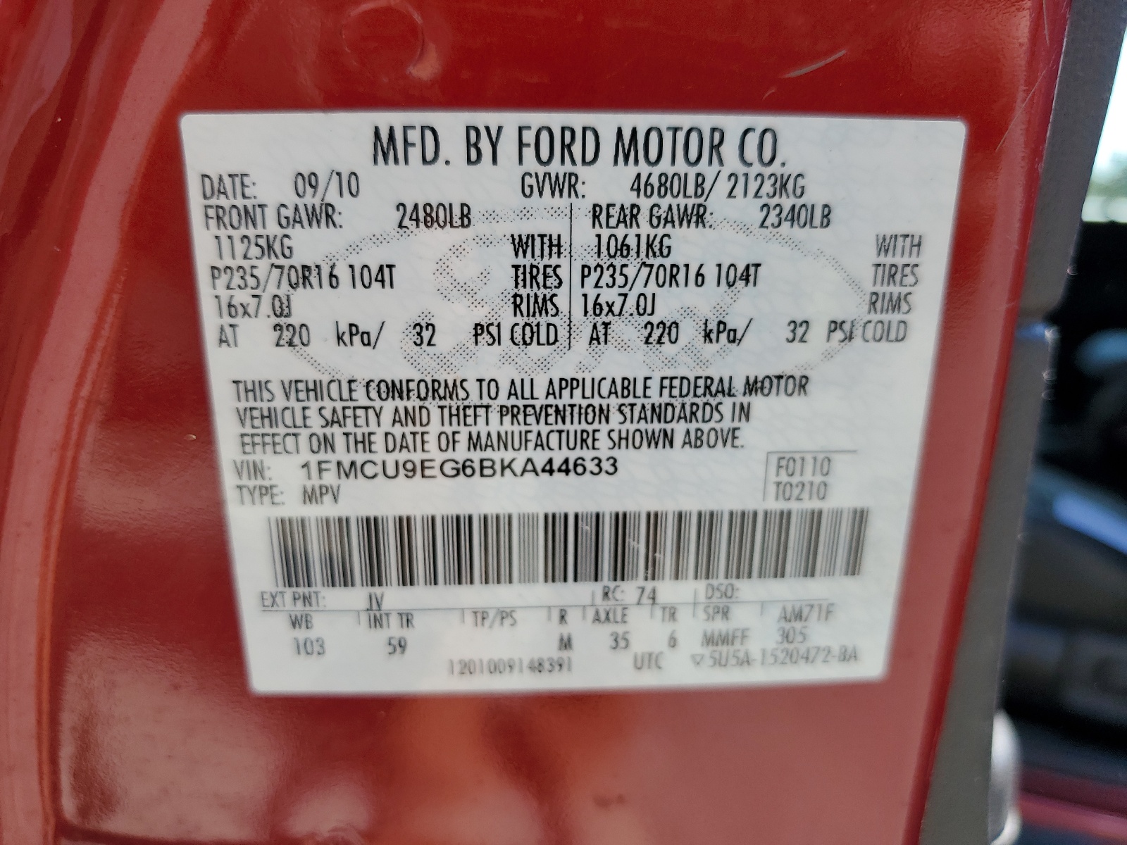 1FMCU9EG6BKA44633 2011 Ford Escape Limited