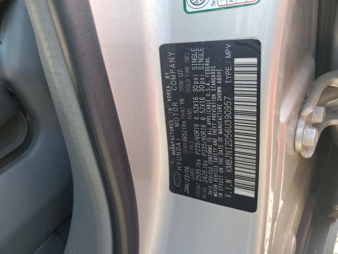 2006 Hyundai Tucson Gls VIN: KM8JN12D56U390957 Lot: 65726654