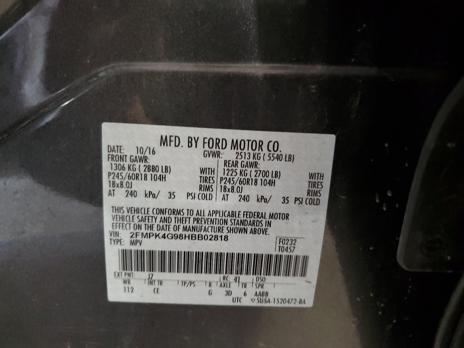 2FMPK4G98HBB02818 2017 Ford Edge Se