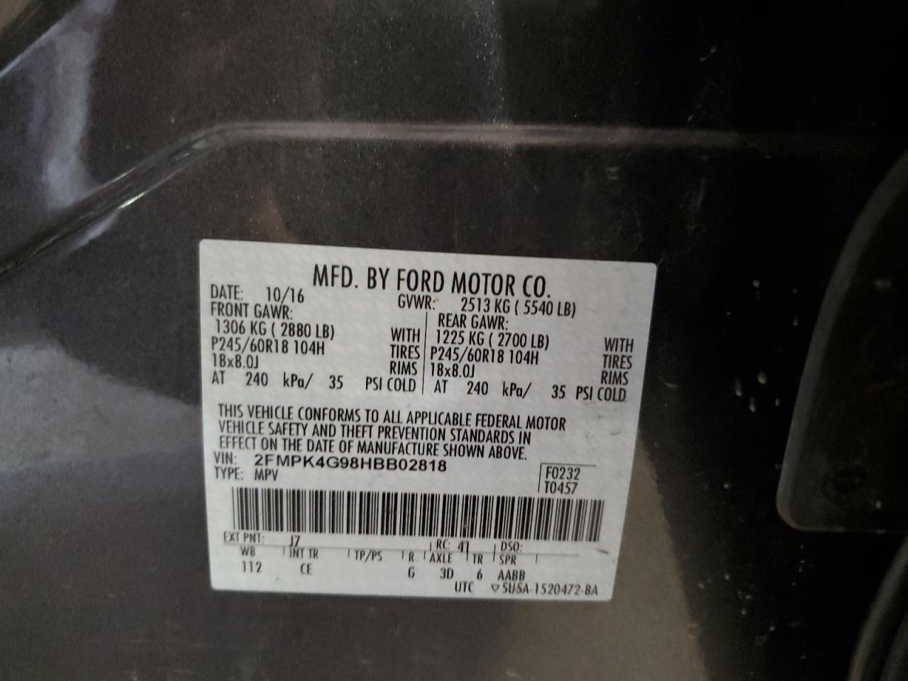 2017 Ford Edge Se VIN: 2FMPK4G98HBB02818 Lot: 67976184