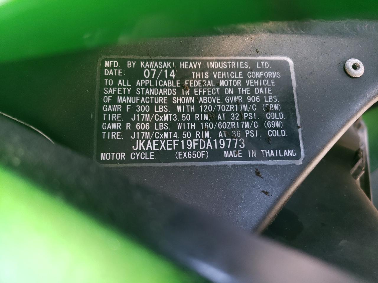 JKAEXEF19FDA19773 2015 Kawasaki Ex650 F