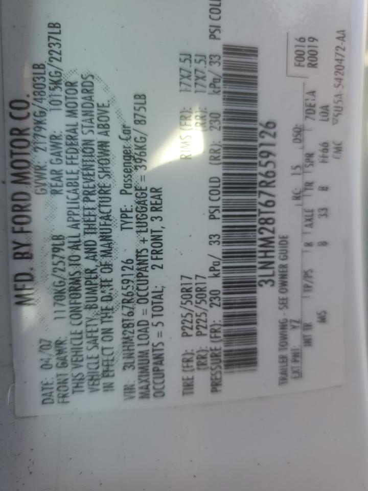 2007 Lincoln Mkz VIN: 3LNHM28T67R659126 Lot: 65577634