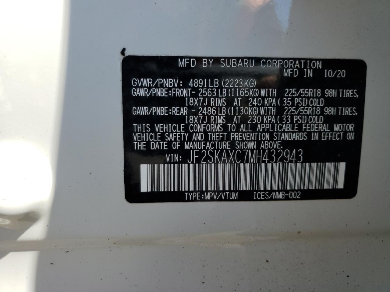 2021 Subaru Forester Touring VIN: JF2SKAXC7MH432943 Lot: 66890894