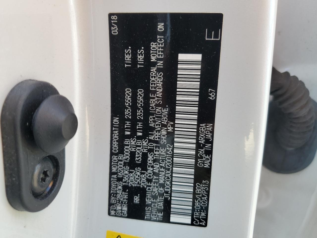 2018 Lexus Rx 450H L Base VIN: JTJDGKCAXJ2001642 Lot: 68001594