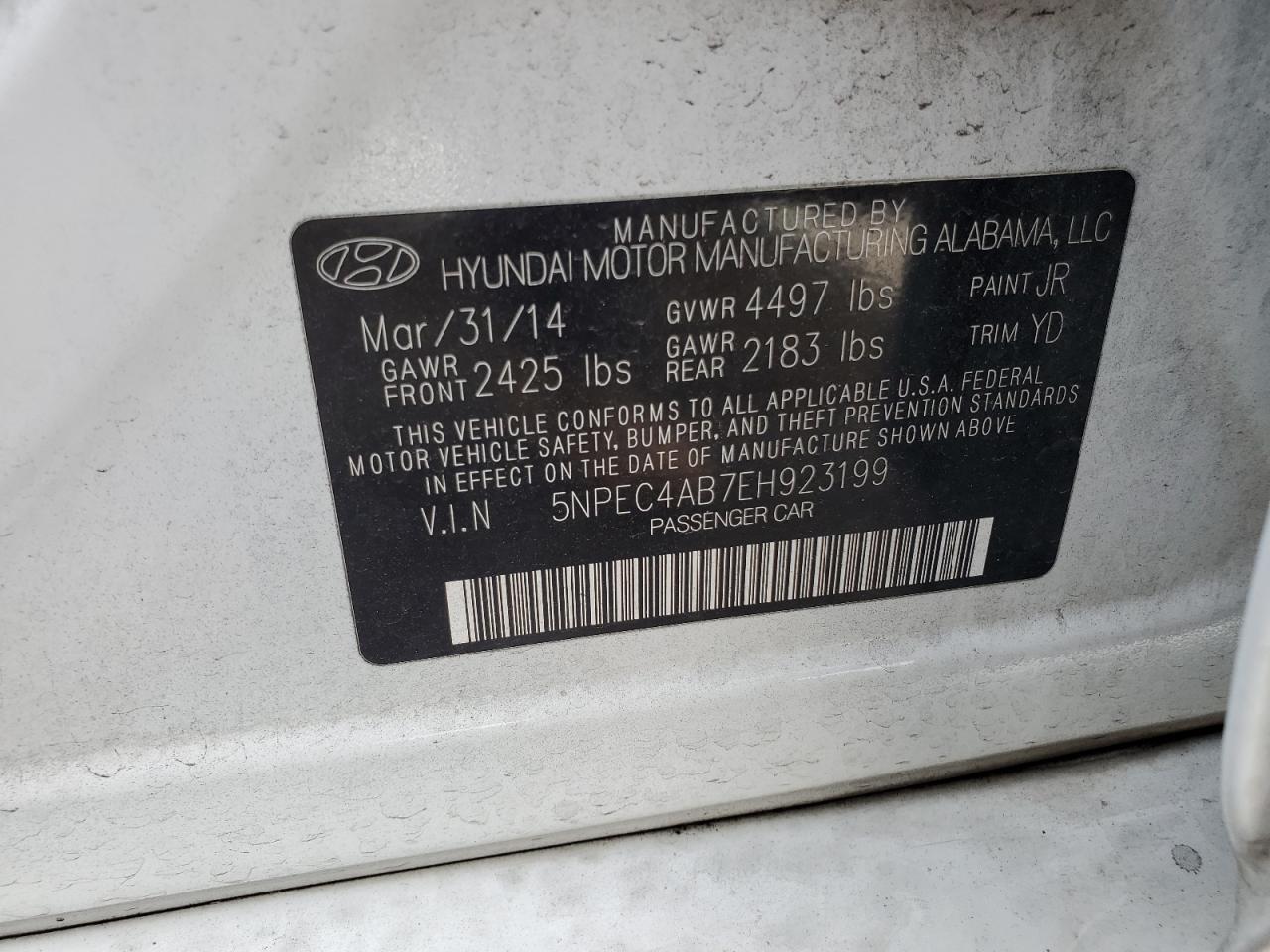 5NPEC4AB7EH923199 2014 Hyundai Sonata Se