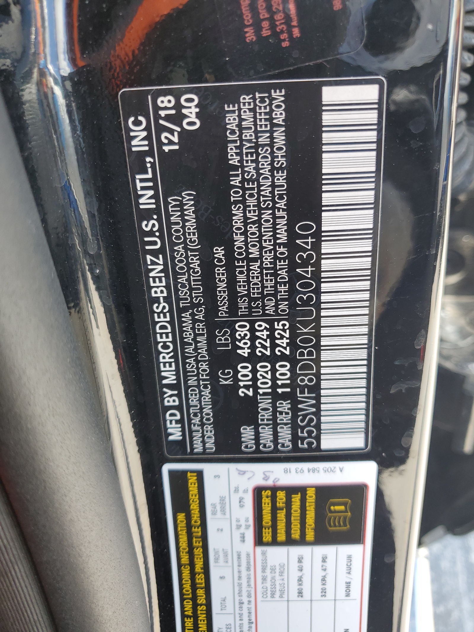 55SWF8DB0KU304340 2019 Mercedes-Benz C 300