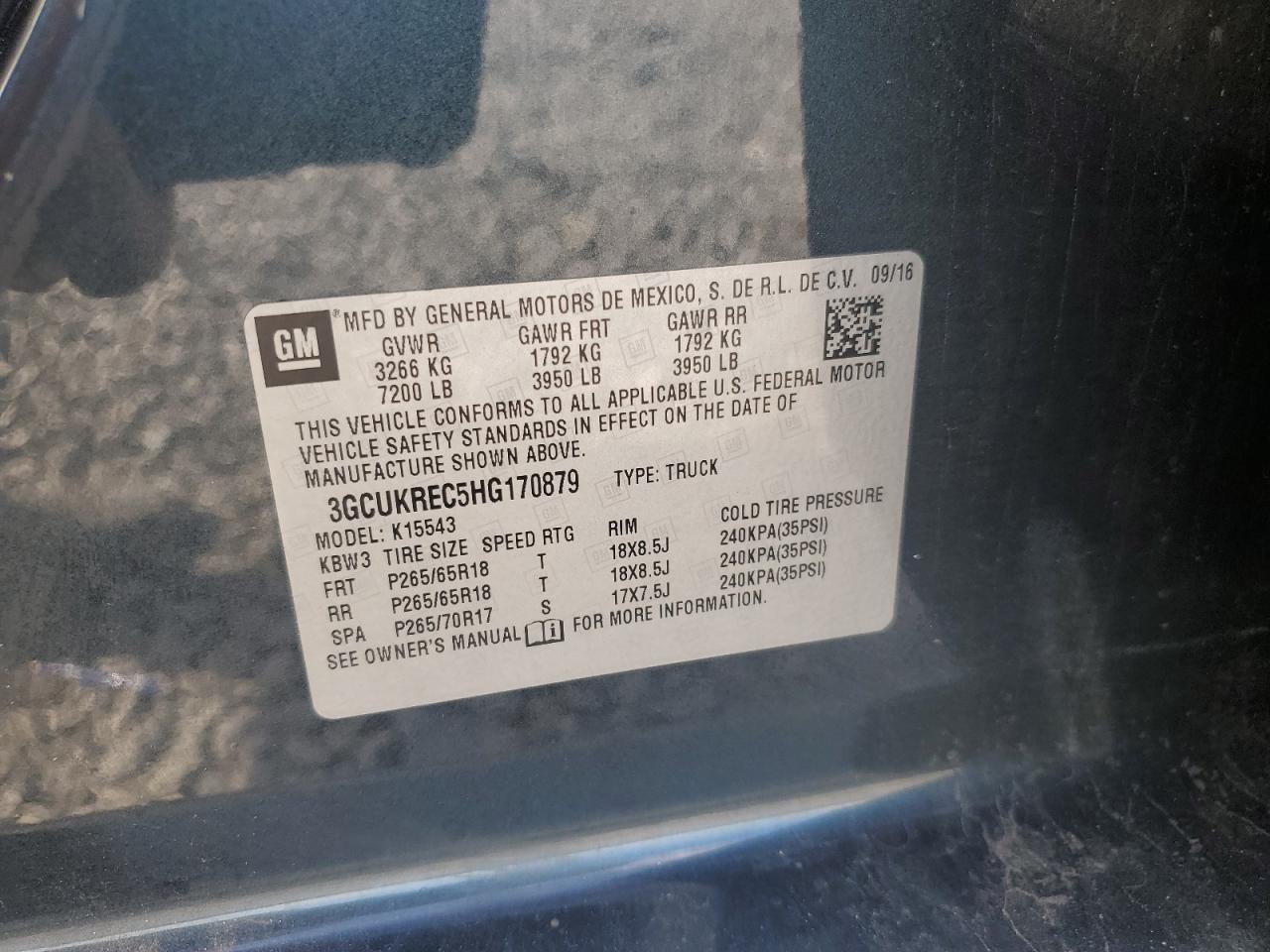 3GCUKREC5HG170879 2017 Chevrolet Silverado K1500 Lt