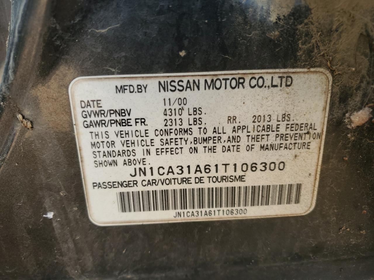 JN1CA31A61T106300 2001 Nissan Maxima Gxe