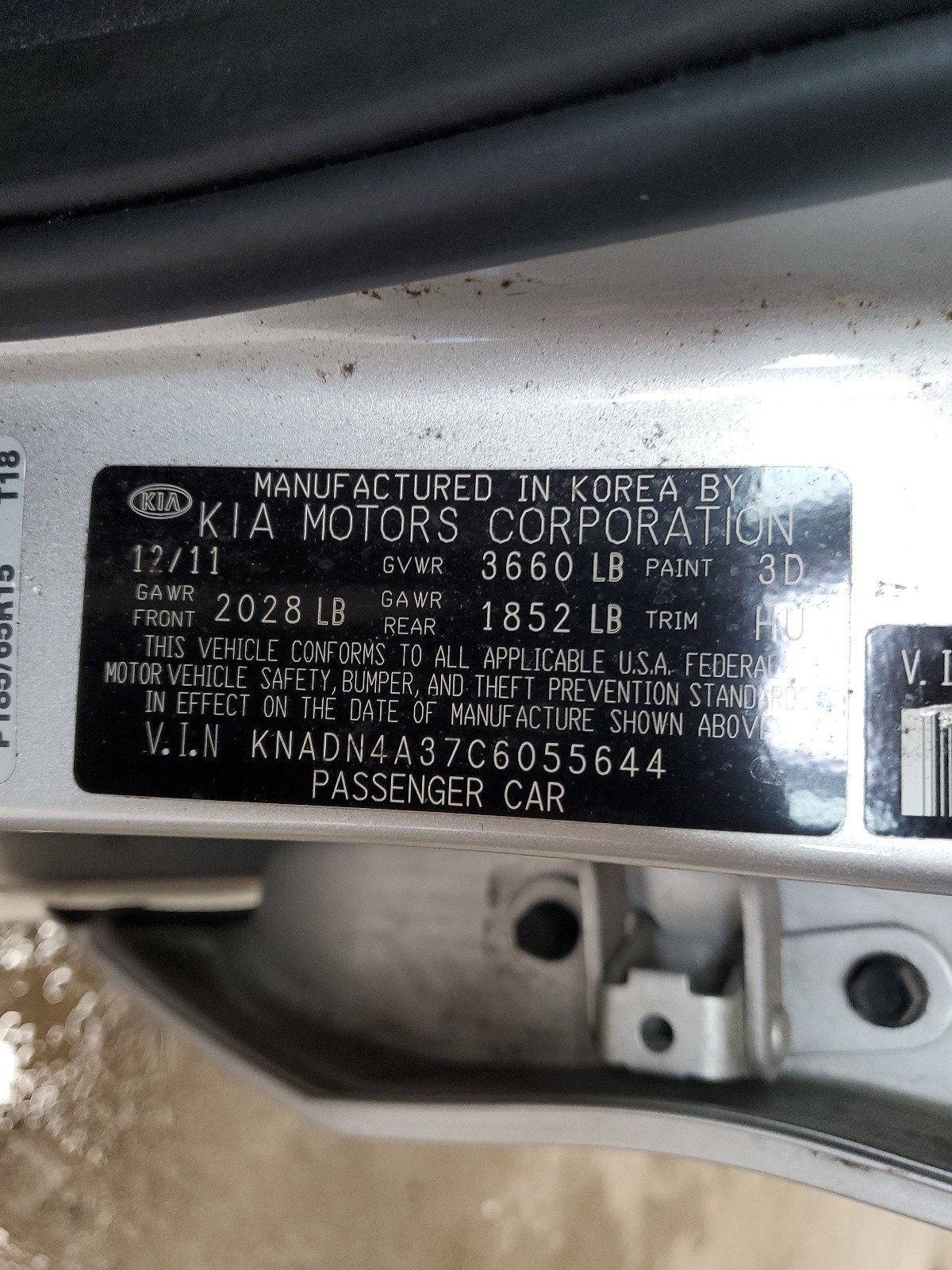 KNADN4A37C6055644 2012 Kia Rio Ex