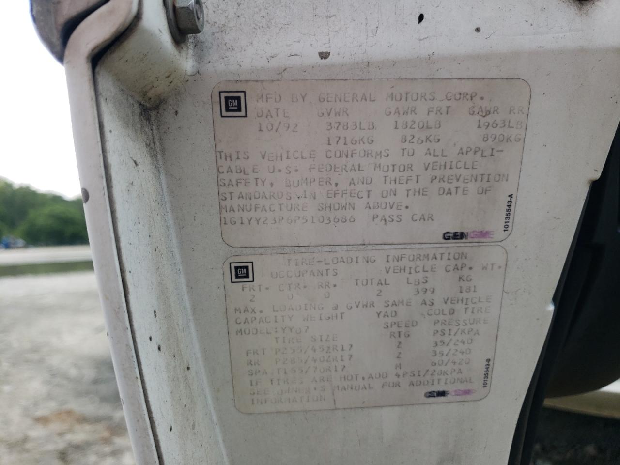 1993 Chevrolet Corvette VIN: 1G1YY23P6P5103686 Lot: 66948204