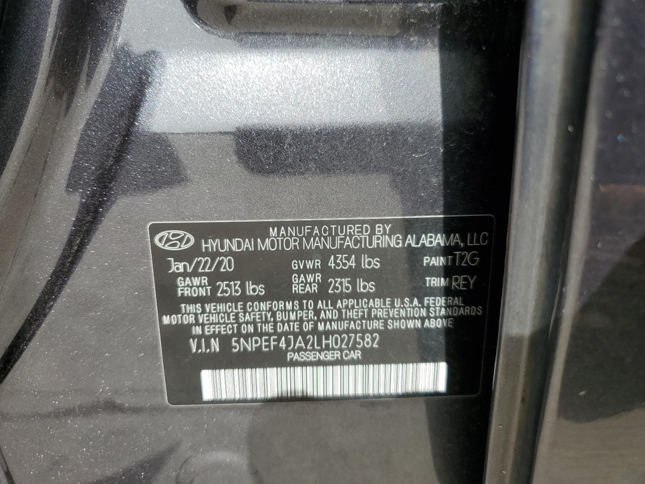 2020 Hyundai Sonata Sel VIN: 5NPEF4JA2LH027582 Lot: 65683214