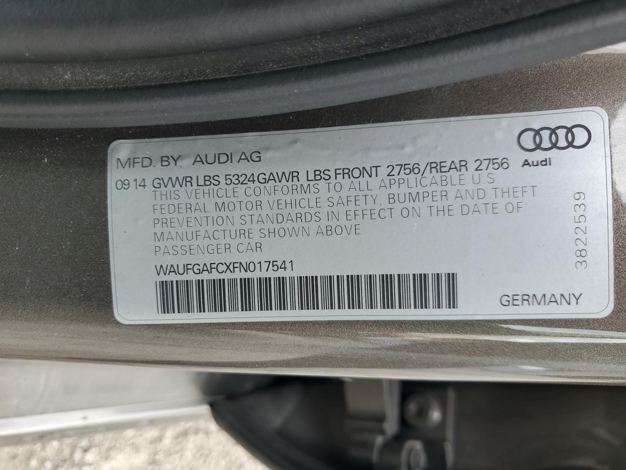 WAUFGAFCXFN017541 2015 Audi A6 Premium Plus