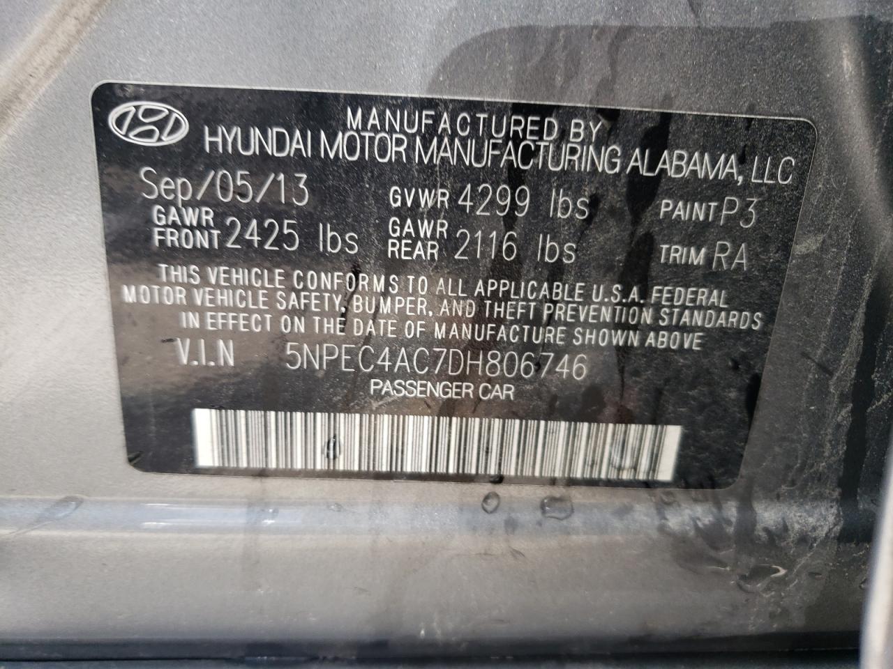 5NPEC4AC7DH806746 2013 Hyundai Sonata Se