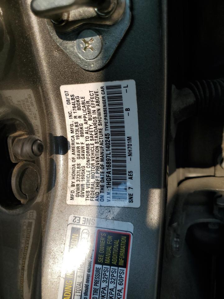 2007 Honda Civic Ex VIN: 1HGFA16897L140245 Lot: 67205624