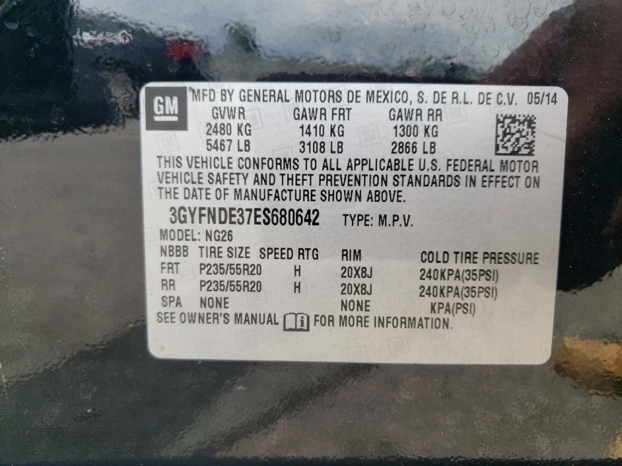 3GYFNDE37ES680642 2014 Cadillac Srx Premium Collection