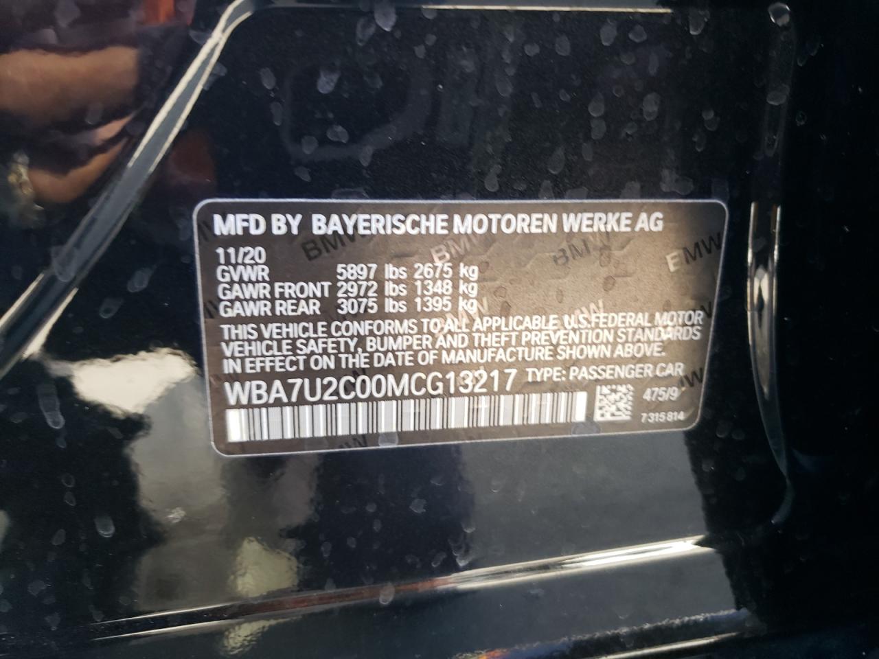 2021 BMW 750 Xi VIN: WBA7U2C00MCG13217 Lot: 69508524