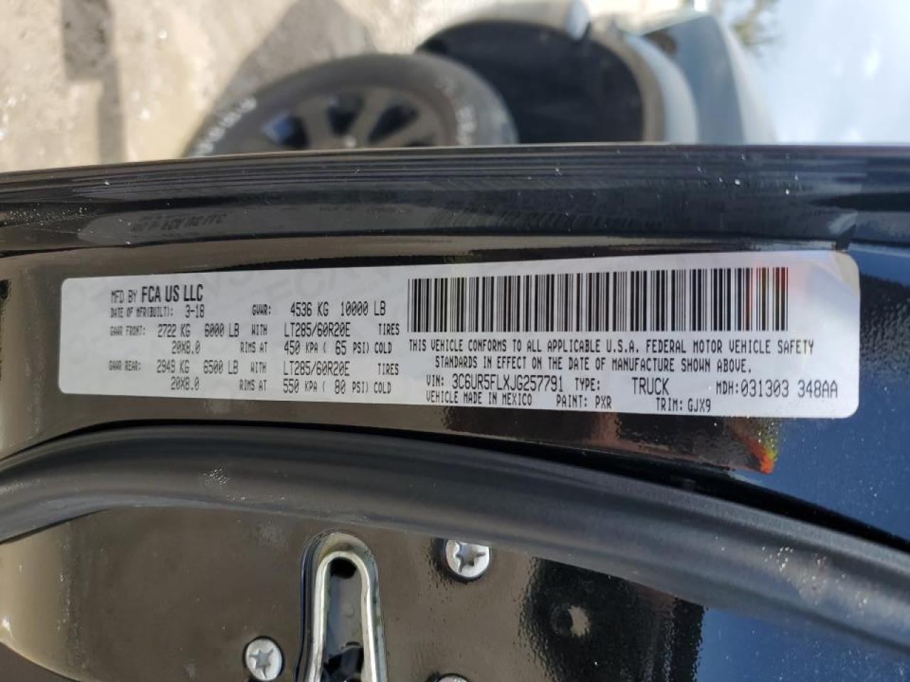 2018 Ram 2500 Laramie VIN: 3C6UR5FLXJG257791 Lot: 66718224