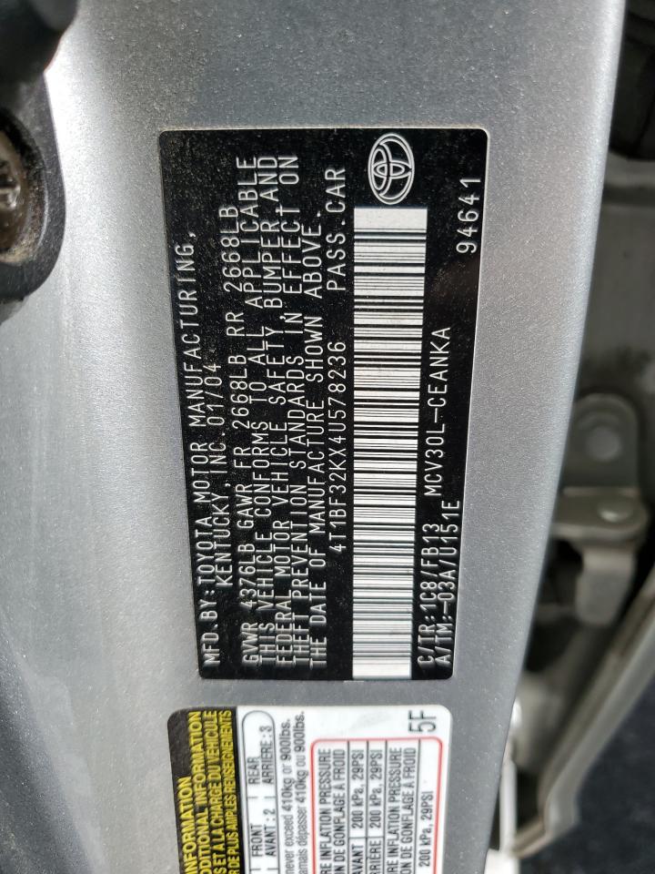 4T1BF32KX4U578236 2004 Toyota Camry Le