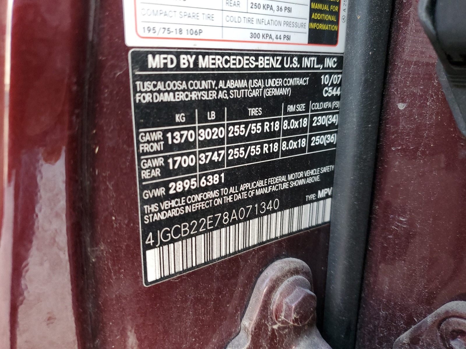 4JGCB22E78A071340 2008 Mercedes-Benz R 320 Cdi