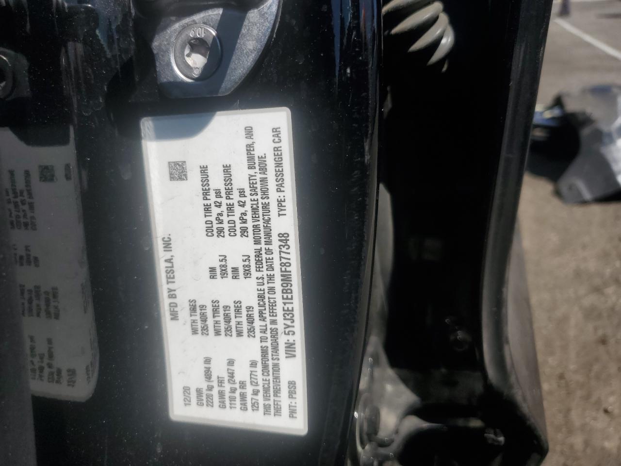 5YJ3E1EB9MF877348 2021 Tesla Model 3