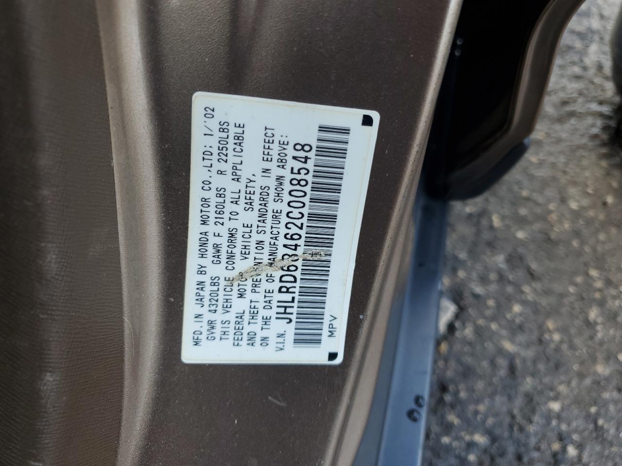 2002 Honda Cr-V Lx VIN: JHLRD68462C008548 Lot: 66699994